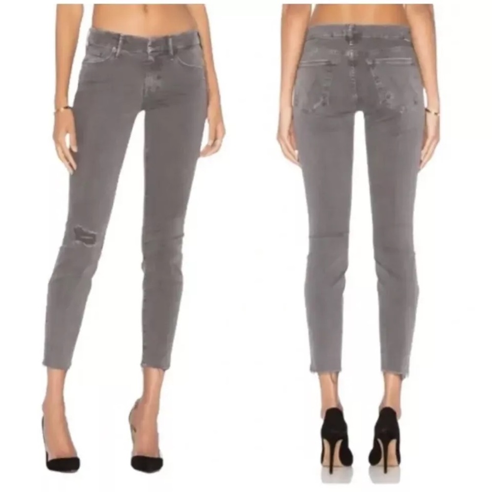 Mother Looker‎ Zip Fray Jeans Skinny Distressed Ankle Black Women Size 24